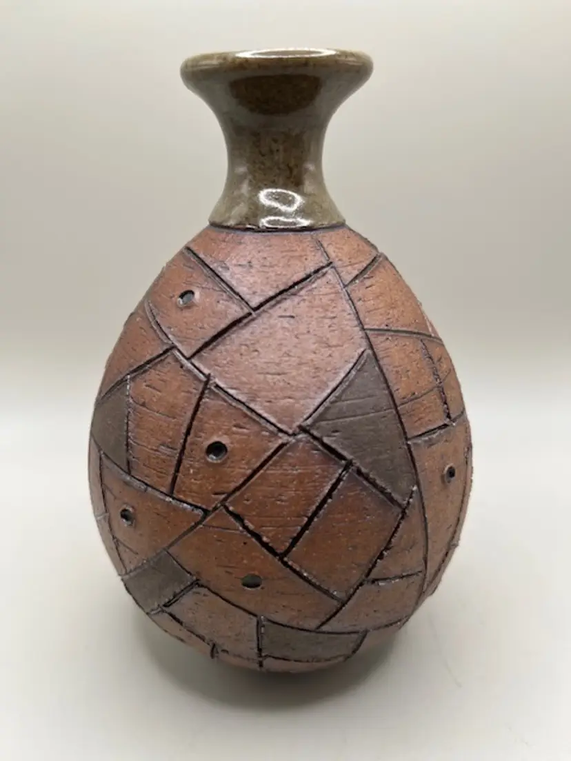 Vintage Handcrafted Copper and Brown Glazed Vase