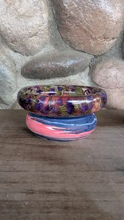 Jesmonite/Resin Pot - PURPLE/PINK Resin Flowers - double bubble