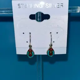 Silver 925 Pierced Earrings with Rubies 1” Long