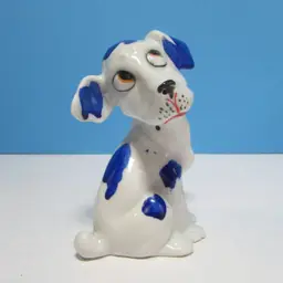 vintage white dog with blue spots ceramic sitting puppy ceramic incense burner figure