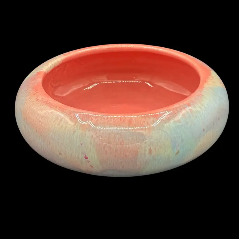 Vintage planter - pink & aqua shallow round