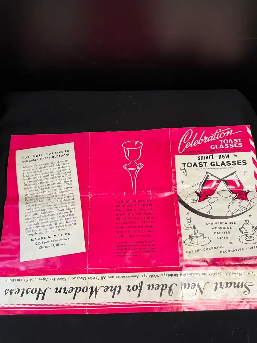 Maude B. May Co-Chicago, IL-"Celebration Toast Glasses". Skilled Craftsmen Made These "..Exquisitely Styled Glasses.." Lot 42