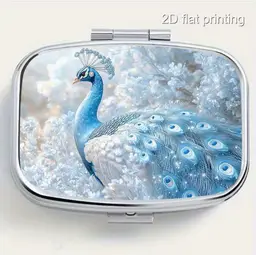 Peacock Bird Nature Inspired Pill Organizer 2-Compartment Compact Pill Case New