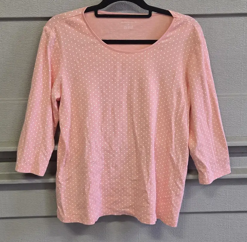 Christopher & Banks Women's Peach 3/4 Sleeve Top with Polka Dots Size Large