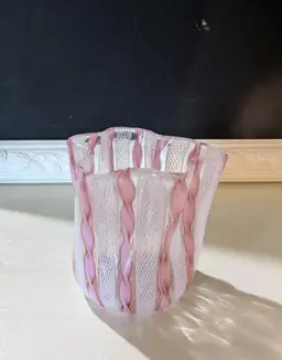 Vintage Venetian Murano Pink Latticino Mini Glass Vase