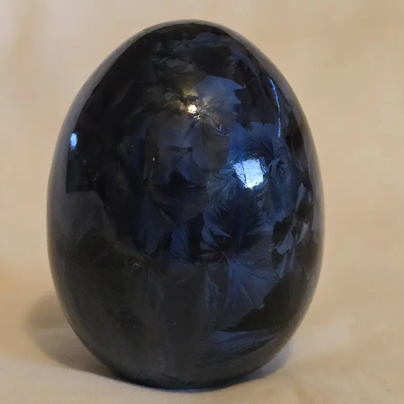 Porcelain Egg Crystalline Glazed Duly Mitchell Style 3" Tall Dark Blue Unbranded