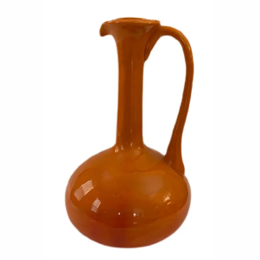 70s Signed Orange Ceramic Pitcher Ewer Retro Vintage Boho Groovy Mod