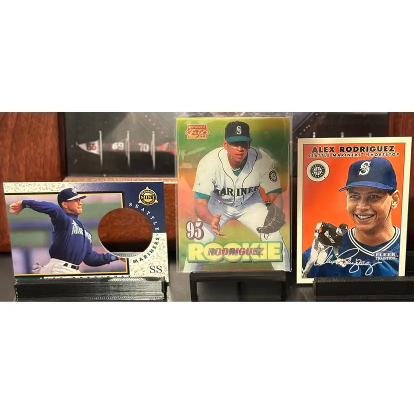 Alex Rodriguez Seattle Mariners lot: Sportflix Rookie Card RC, 1998 Mint Collection, & 2000 Fleer Twizzlers