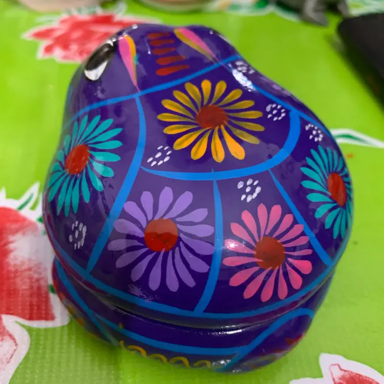 15.  Colorful Purple Frog 🐸 Shaped Talavera Trinket Box Featuring   Floral Flower Design