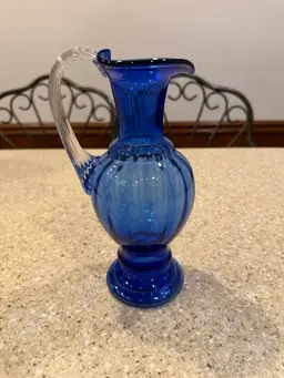 Lovely, Vintage Art Glass Cobalt Blue Picture With Clear Applied Handle