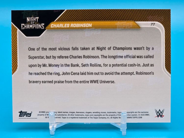 Charles Robinson + John Cena 2025 Topps Now WWE | Night Of Champions | Monster Hit Sends Revered Ref Airborne