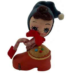 Vintage pixie elf boot pen cushion measuring tape from the 50s made in Japan