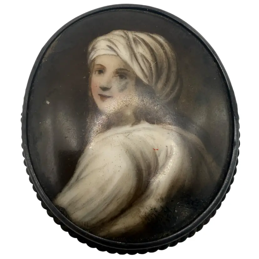 Antique 19 Century Continental Painting Of Beatrice Cenci On A Porcelain Brooch