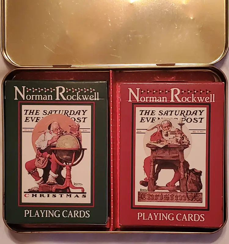 Norman Rockwell Christmas Playing Cards; Limited Edition Tin Box (1996)