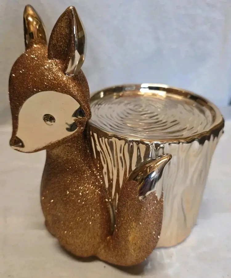 Bath And Body Works 3 Wick Candle Holder Pedestal Gold Glitter Fox Tree Stump