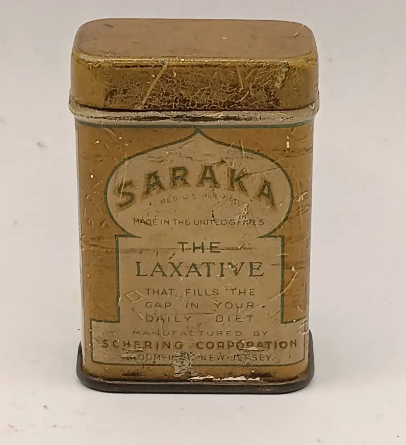 Vintage Saraka Metal Laxative Tin Schering Corp