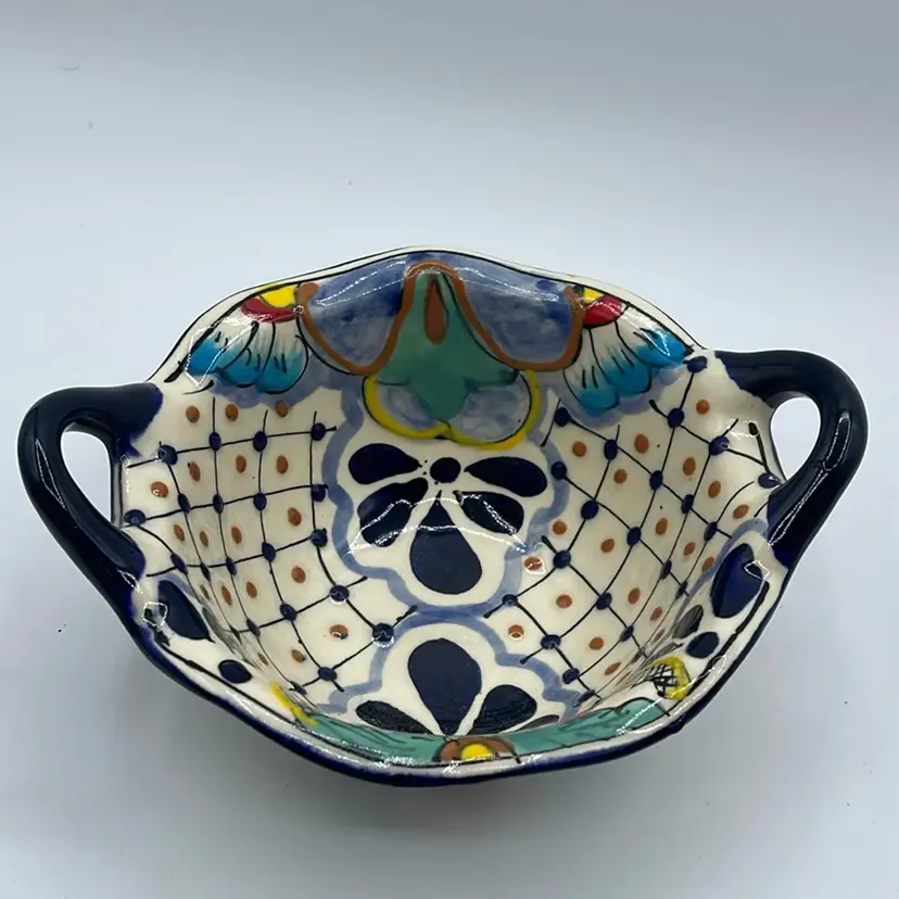 14-Talavera Mexican Pottery Dish Bowl 7” Two-Handled, Colorful