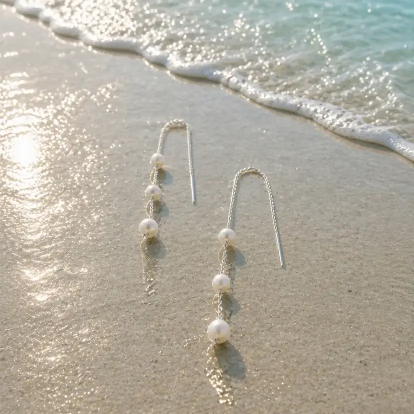 Sterling Threader Earrings With White Pearls