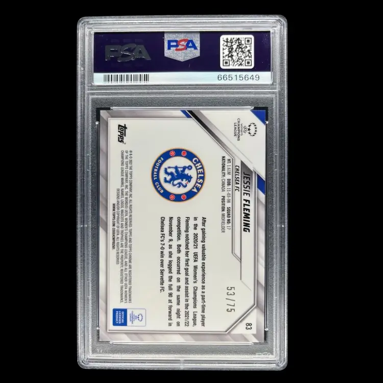 Jessie Fleming 2021/22 Topps Chrome UWCL Inferno /75 PSA 10 Soccer Card