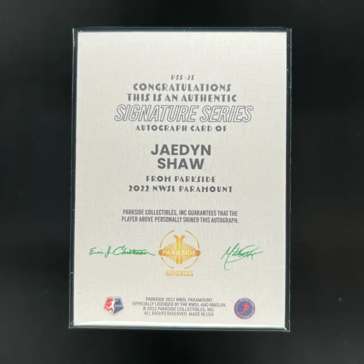 Jaedyn Shaw 2022 NWSL Parkside Paramount Signature Series Autograph Soccer Card