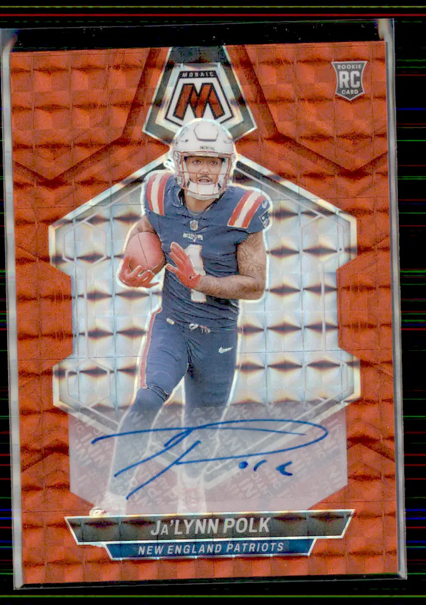 Ja'Lynn Polk #/199 2024 Panini Mosaic Red Prizm Rookie Autographs #337 - New England Patriots - (153-261)