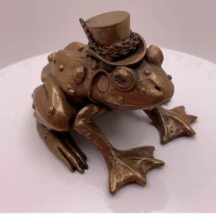 POW1 VTG Artisan Made Frog Toad Bronze Metal 1.5” Signed