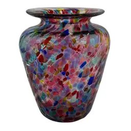 Confetti Party Art Glass Small Vase Multicolor Signed 4 1/4"