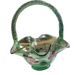 Fenton Hand Painted Sea Mist Green Basket 6.5”