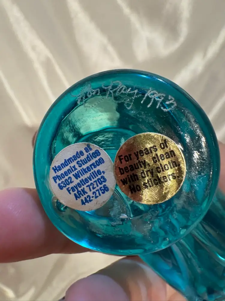 Signed Art Glass Bird aqua blue Phoenix Studio