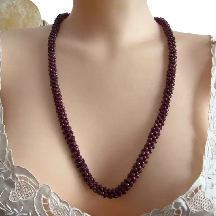 Vintage Estate Genuine Natural Garnet Rope Beaded 26” Necklace, 62.2g