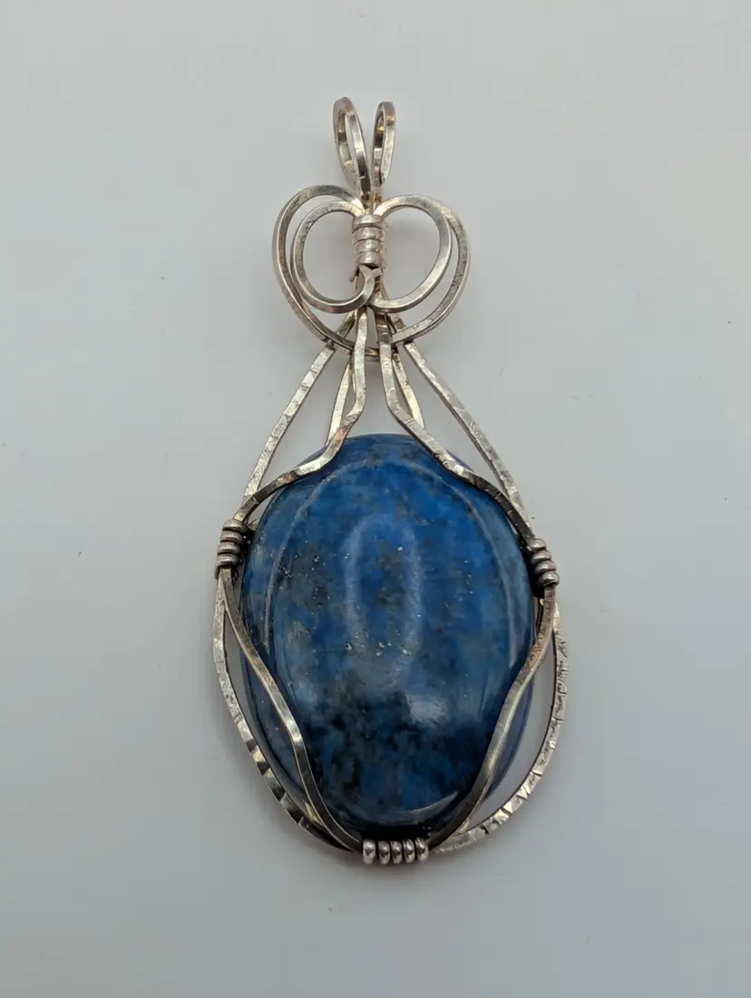Handmade 925 Sterling Silver Wire Wrapped Lapis Cabochon Pendant