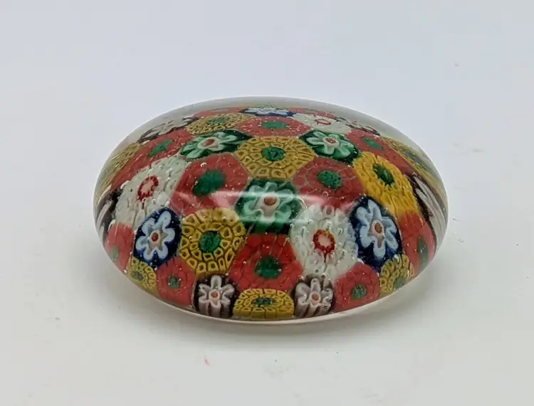 Vintage Millefiori Glass Paperweight Blown Cupped Pontil