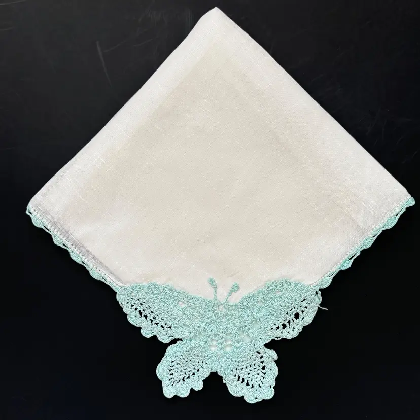 Something Blue Butterfly Wedding Handkerchief Bride Wedding Cottage Core Vintage