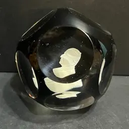 Sulphide Cameo Faceted Paperweight Pope John XXIII (?) *Glows* ~2.5” x 3.5” diameter