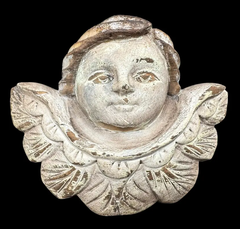 Vintage Hand Carved Wood Cherub Putti Angel Wall Plaque Architectural Salvage