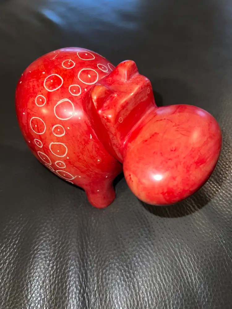 Large Heavy Red Soapstone Hippo Sculpture 