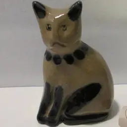 vintage Beaumont Pottery sitting cat figure salt glaze clay kitty figurine