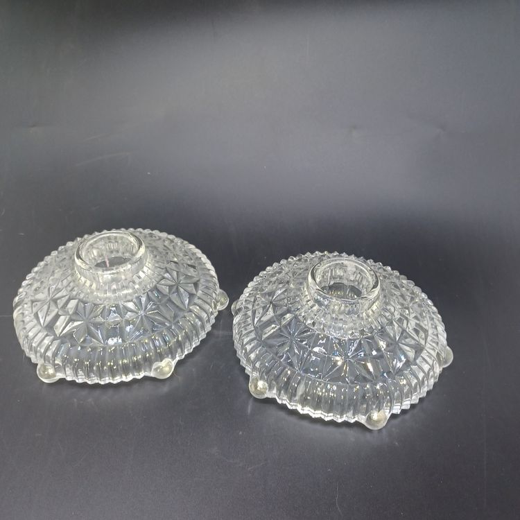 Vintage Candleholders Pair Anchor Hocking Stars And Bars 1940s Depression Glass