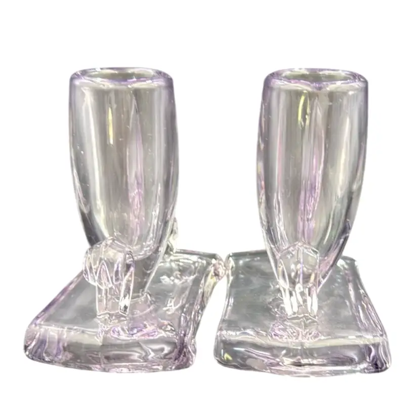 #01 Art Deco American Glass Candle Holders and they have a few of lavender and color has some green glow with UV light