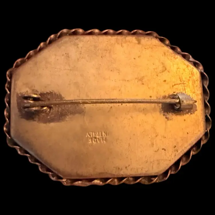 Micro Mosaic Lilly Of The Valley Raised Tile Floral Brooch 1.75”