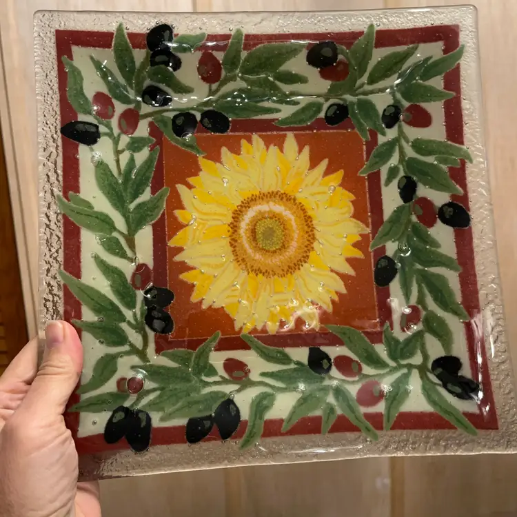 Peggy Carr - Fused Glass- Sunflower/Olives- Plate- Trinket Dish