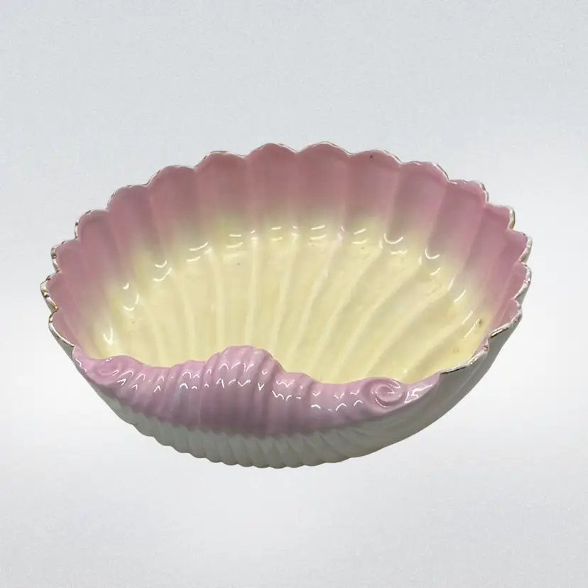 Porcelain Pink Colores Scallop Shell Dishes Gold Trim Antique