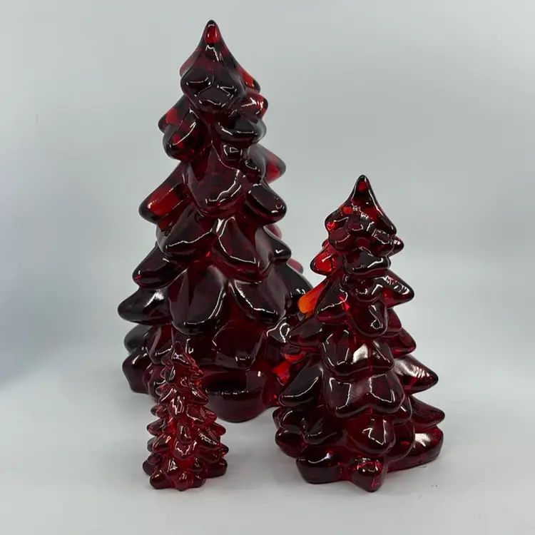 Ruby Red Amberina Art Glass 3 Tree Collection Mosser 3” 5.75” 8.5” Glows