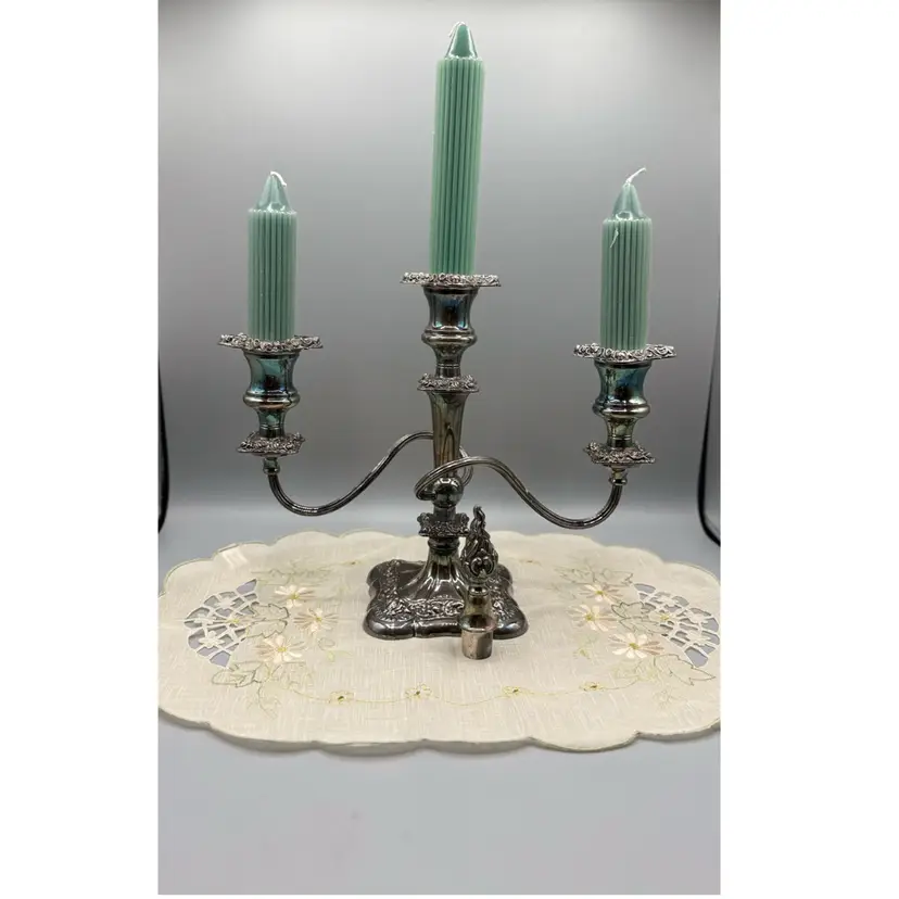 Vintage Webster-Wilcox International Silver Co. 3-Light Candelabra - Twisted Arm Design #3216 9”x11.5”x4.5”