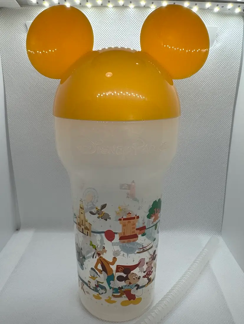 Disney’s Yellow Mickie Mouse Ears Plastic Cup With Flexi-straw