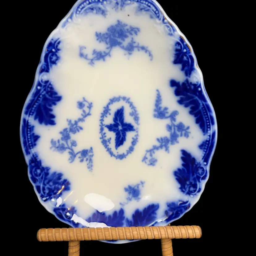 W H Grindley & Co, 1891 - 1914, "Flow Blue" Egg Shaped Bone Dish