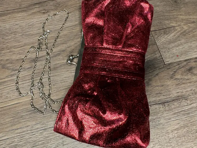 Metallic Red Clutch Evening Purse with Chain Strap