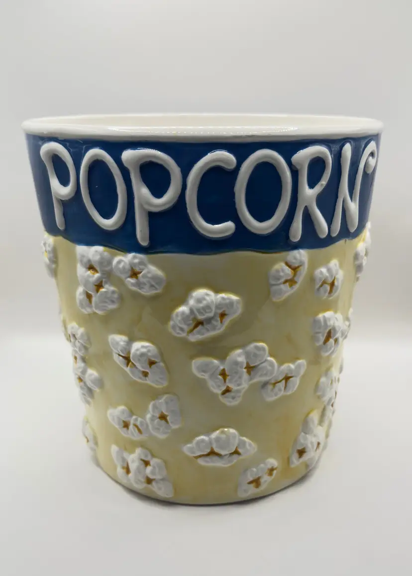 Vintage Popcorn Bucket Bowl, Retro Embossed Popcorn Scattered, Movie Night Essential, Fun Snack Decor, By Ganz, Made in China, MPN EG0214