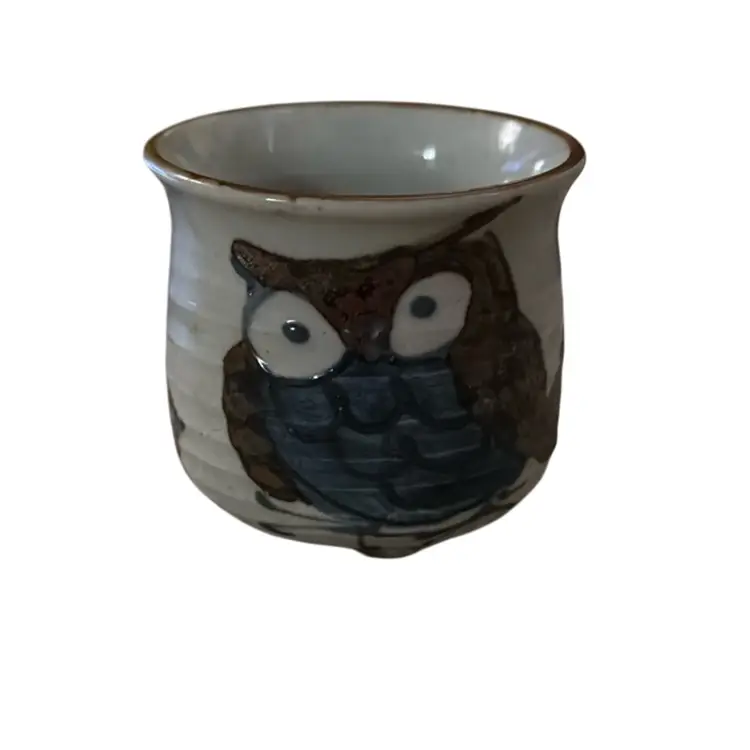 Set of Six Hand-Painted Owl Cups