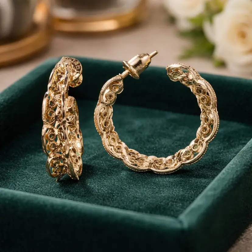 Napier Silver Tone Filigree Hoop Earrings